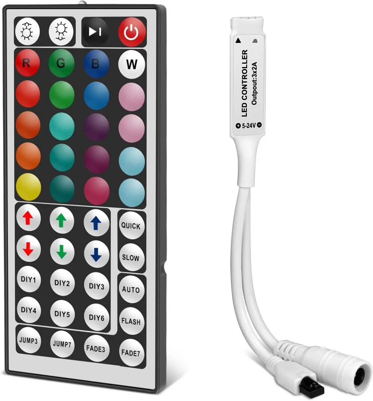4-PIN LED Controller, 44- IR  Remote Control, DC 5V/12V/24V RGB LED Light Strip Controller for SMD 3528 5050 5630 RGB LED Strips