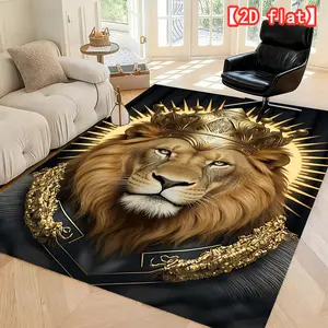 2D flat gold lion crown pattern washable carpet, fashionable and durable, suitable for living rooms/bedrooms/indoor and outdoor entrances, home/hotel/cafe mats, perfect for party decoration.