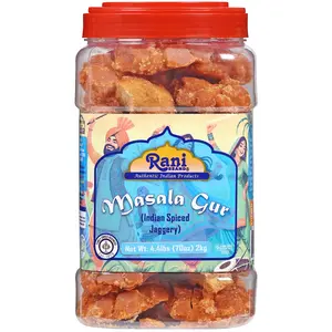 Rani Masala Gur (Jaggery) Indian Unrefined Raw Cane Sugar 70oz (4.4lbs) 2kg PET Jar ~ Gluten Friendly | Vegan | NON-GMO | Kosher | No Salt or fillers | Indian Product