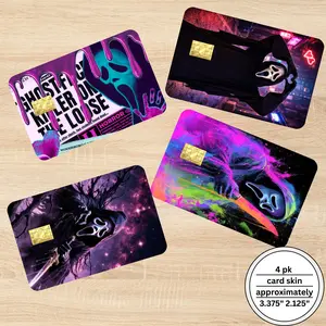 Ghostface Holographic Horror Aesthetic Card Sticker Covers, 4-Pack Neon Finish, 3.375x2.125 in Waterproof Scratch-Resistant Easy-Application Office Card Accessories, Card Sticker Cover
