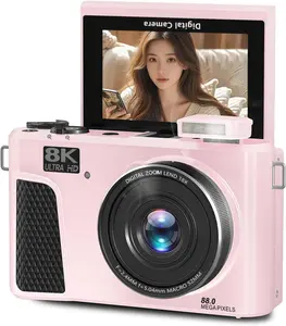 8K Digital Camera, Auto Focus 88MP Cameras for Photography, 18x Zoom WiFi Vlogging Camera, 3 inch Flip Screen, with Webcam Mode, Filter, Multiple Filters LED Fill Light (Pink) Charging Lens Memory Wireless