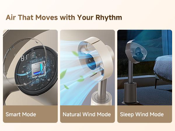 DREAME MF10 Bladeless Tower Fan for Bedroom, Smart Standing Fan with 270° Spatial Airflow for Whole-Room Circulation, 59ft/s High Velocity, 10 Speeds 3 Modes, Temperature-Adaptive Airflow, MF10-Beige