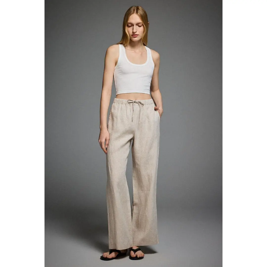 Orolay Oversized Linen Wide-Leg Drawstring Pants