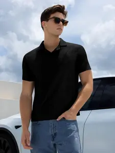 Men's Casual Buttonless Polo Shirt, Comfortable Breathable Waffle Fabric, Summer Daily Wear, Basic Streetwear Essential, Top