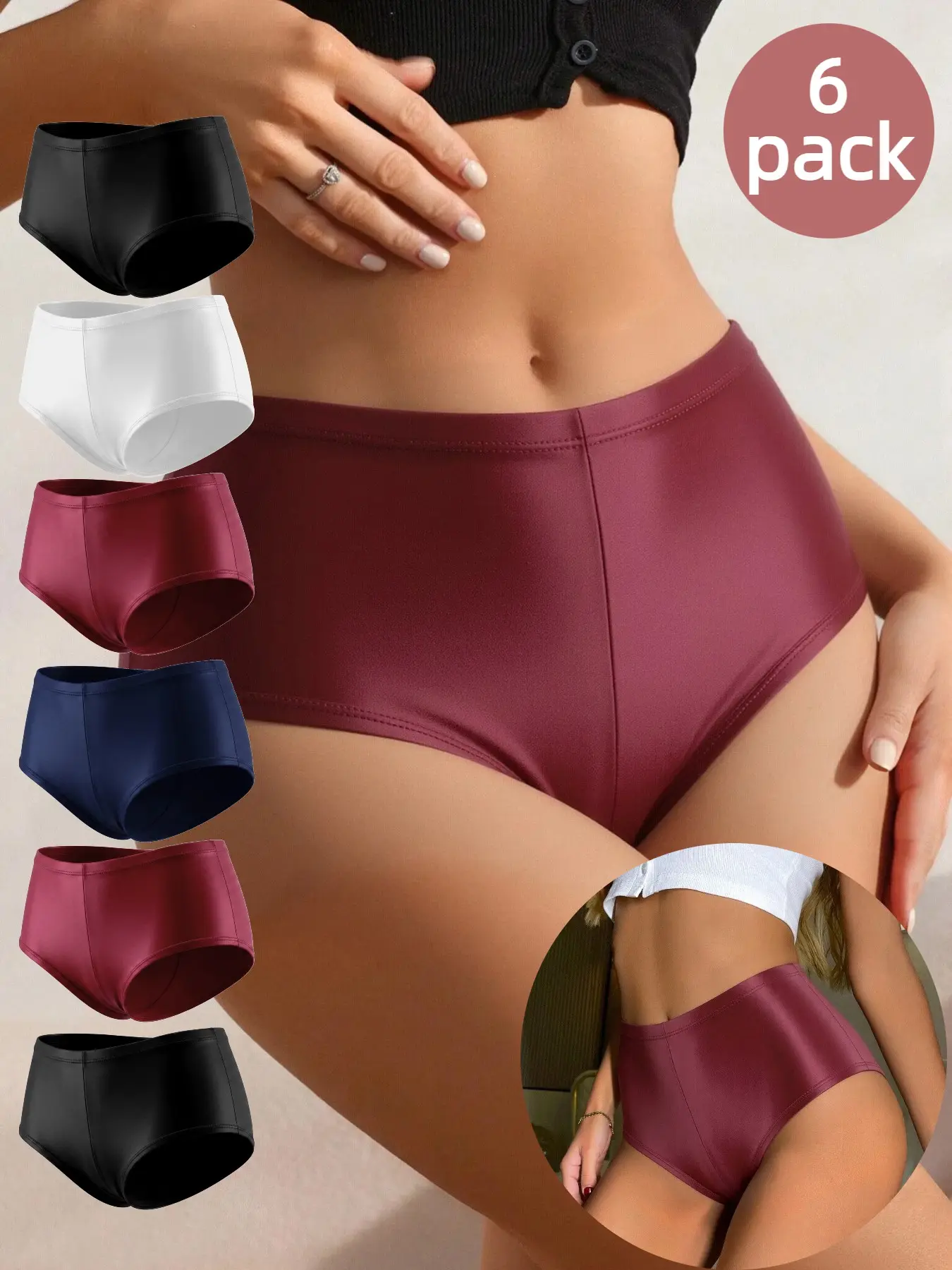 Women's Low Waist Boxers, Underwear, Ice Silk Seamless Breathable Trunks, Elastic Hip Lift, Casual, Everyday, Plain Color, All Seasons, 6 Pairs Set