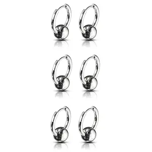 Set of 3 Pairs of Faux Captive Bead Hinged Hoop Earrings - 316L Stainless Steel