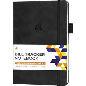 Bill  Notebook - Monthly Bill Payment &  Finance Organizer with Pocket - Efficient Budget & Expense Planner -  Book to Manage Paying Bills for Saving  (Black)
