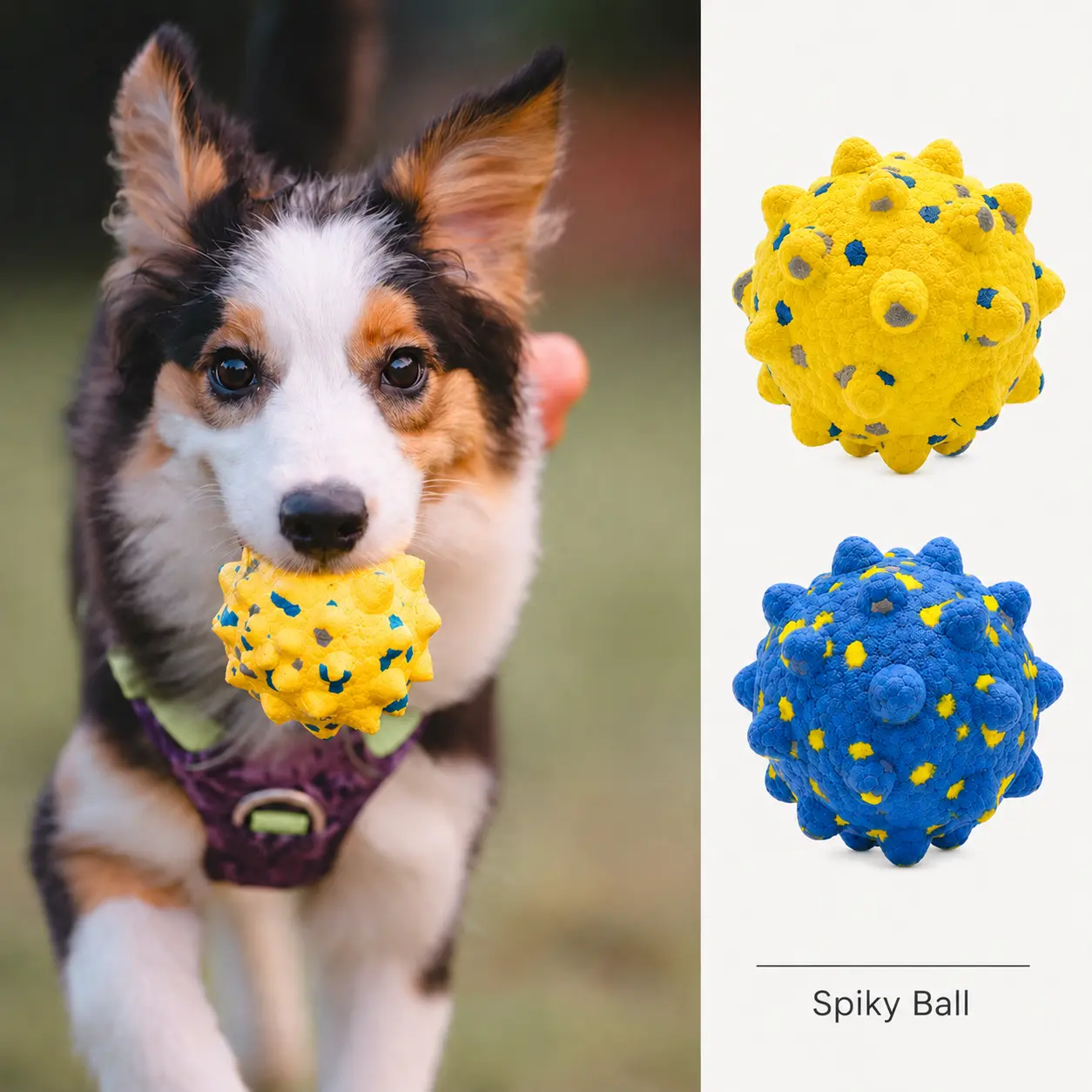 Interactive Spiky Dog Chew Ball Toy - Elastic, High-Contrast Colors, Durable Textured, No Glue, Water-Floating, Dishwasher Safe for Teeth Cleaning, Boredom Relief