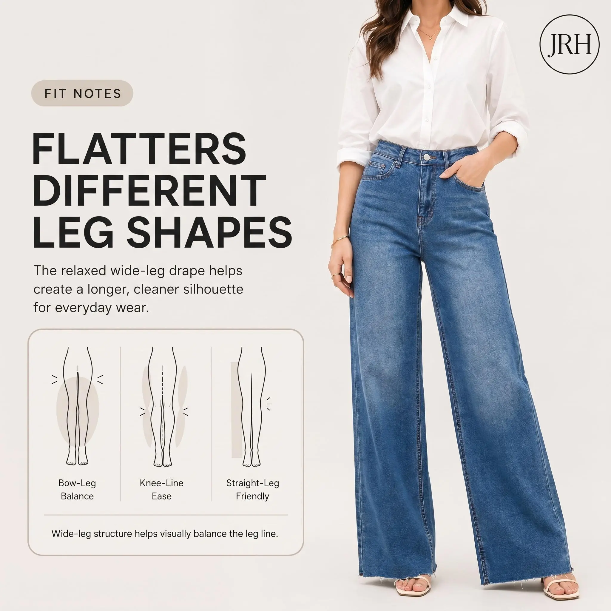 JRH Women's Baggy Straight Leg Jean High Stretchy Denim Tummy Control Butt Lifting Raw Hem Denim Pant Wide-Leg Pants Loose Fashion Casual Denim Trouser Sleek Fabric Finish
