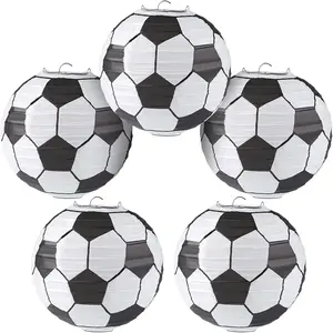 10 Inch Soccer Paper Lanterns Sports Soccer Themed Birthday Party Decorations Supplies Party Favors - Pack of 5