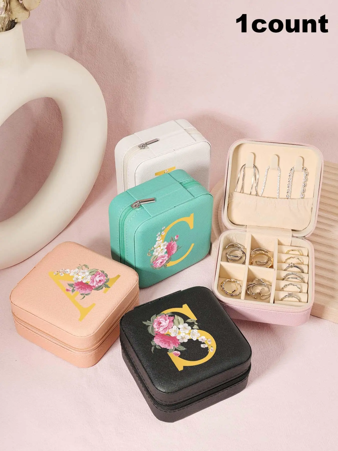Initials Letter Pattern Jewelry Box, Travel Organizer for Rings, Necklaces, and Earrings, Lightweight, Durable, and Stylish Jewelry Storage Solution for Home and on-the-Go