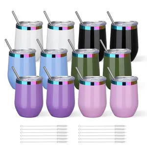 FASTSUB 12 oz Rainbow Plated Tumbler with Lid and Straw 12 Pack, Stainless Steel Double Wall Vacuum Insulated Cup for Laser Engraving Custom Design