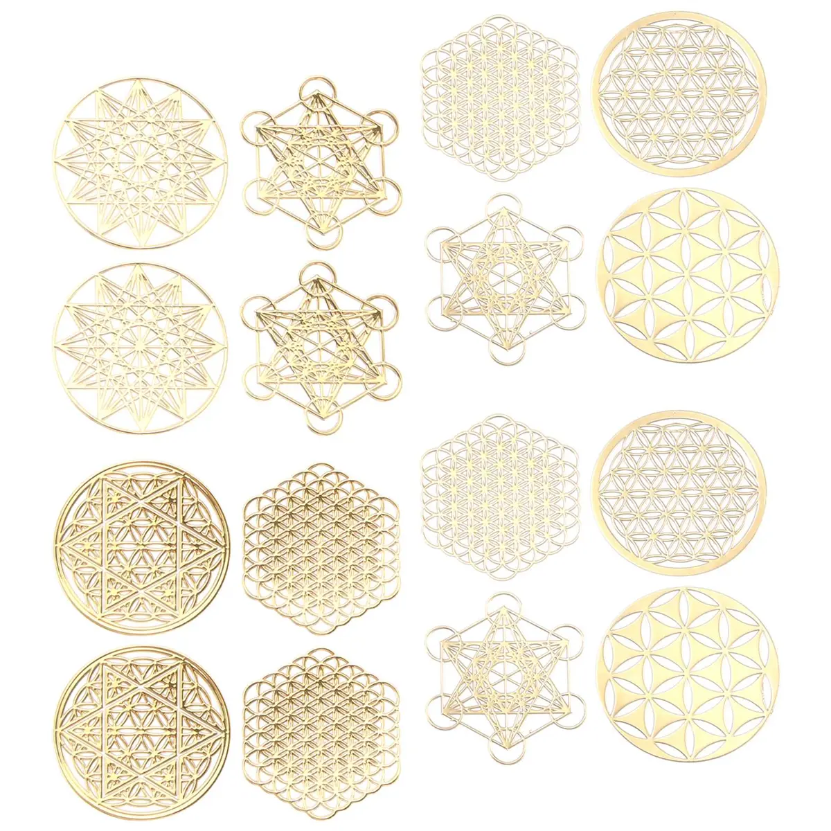 16Pcs/Set Metal Energy Decor Sticker Flower of Life Children's Day Gifts 7 Chakra Copper Energy Tower Orgonite Stickers