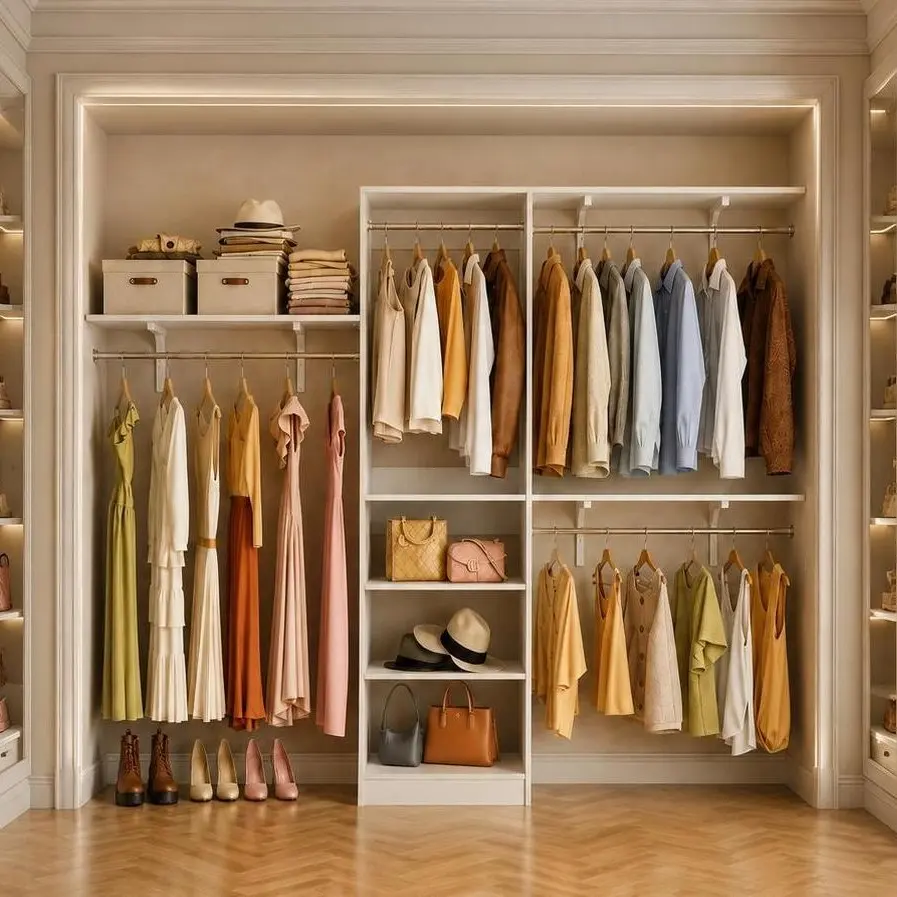 96"W Closet System with 6 Adjustable Shelves,8FT Walk-in Closet Organizer with 4 Hanging Rods,Large Wardrobe Hold 200 Garments for Bedroom