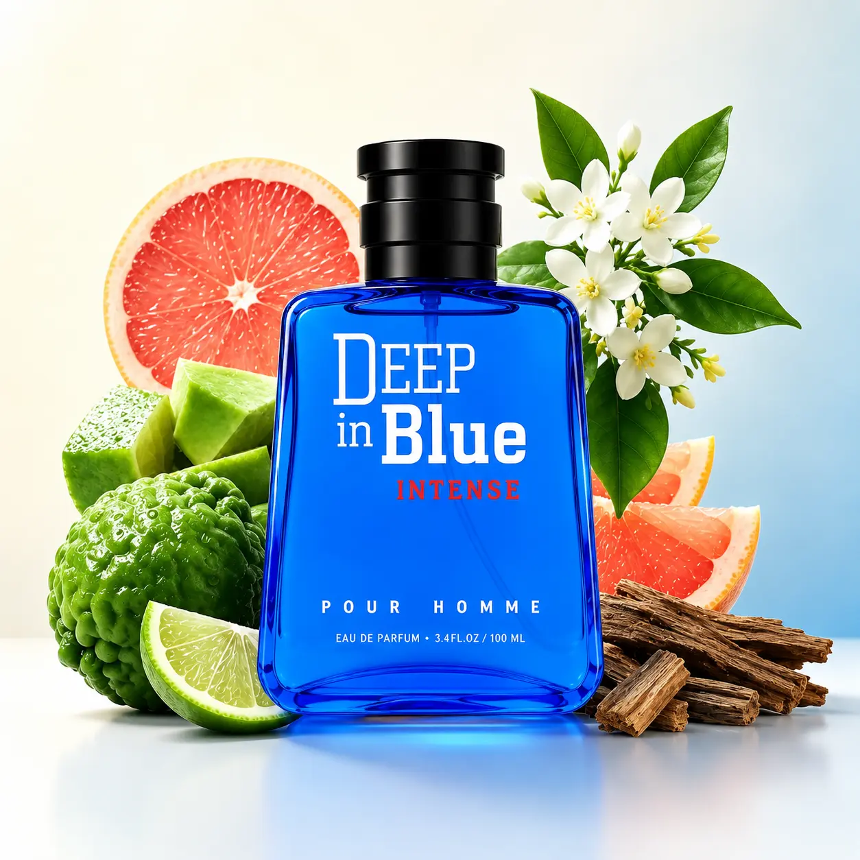 KJSK Deep in Blue Intense Eau de Parfum for Men 100ml, Long Lasting Woody Citrus Cologne, Masculine Daily Fragrance Gift for Him