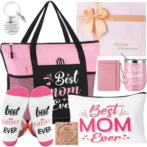 Reallnaive 8 Pcs Mothers Day Gifts Set for Mom from Daughter Son Best Mom Ever Mama Birthday Gifts Tote Bag Makeup Bag Bracelet Tumbler Cup Socks Ideal Bas