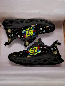 Christmas Element Bottom Starry Sky Number 67 Shoes, Colorful Stars, Lightweight Breathable Fashion Sports Shoes for Kids