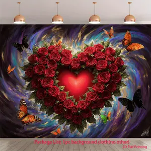 2D Flat, 2D Flat Products, 1pc- dynamic dreamy heart shaped tapestry background, UV Printing- tapestry cloth, suitable for indoor living room, courtyard, garden, celebration, 2D Flat