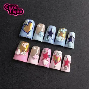 CuraTique | Sweet Stars 10PCS Handmade Press On Nails REUSABLE 3D Gel spring/summer 2025 / Prom