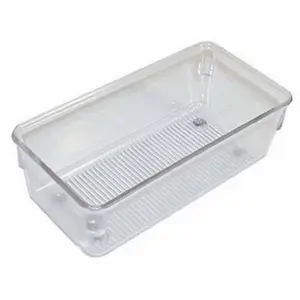 Interdesign Linus Plastic Desk Drawer Organizer - Plastic Storage Bins with Chrome Accents, 3x6 in Multifunctional Office Organizer for Desk Accessories