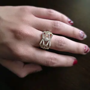 Bold Filigree Ring with Center Stone and Pavé Setting-14k gold plated *Size 7*