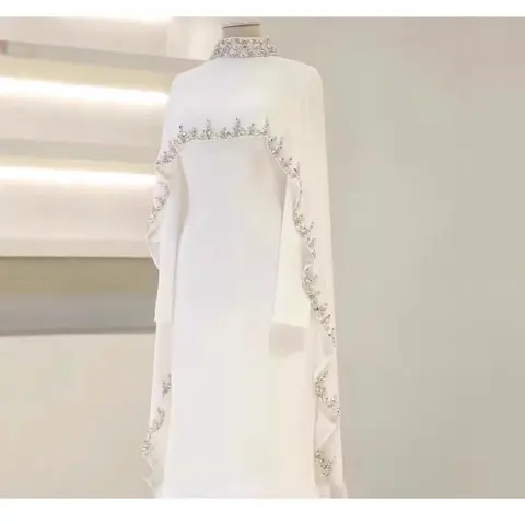 Women's 2-Piece Islamic Abaya Dress - Islamic Modesty Clothes, Long Sleeves, Star-Sparkle Edge, Celestial Rhinestone Embellishment, Open Cape, Built-In Underdress, Full-Length Coverage, Loose Fit, Evening Wedding Wear