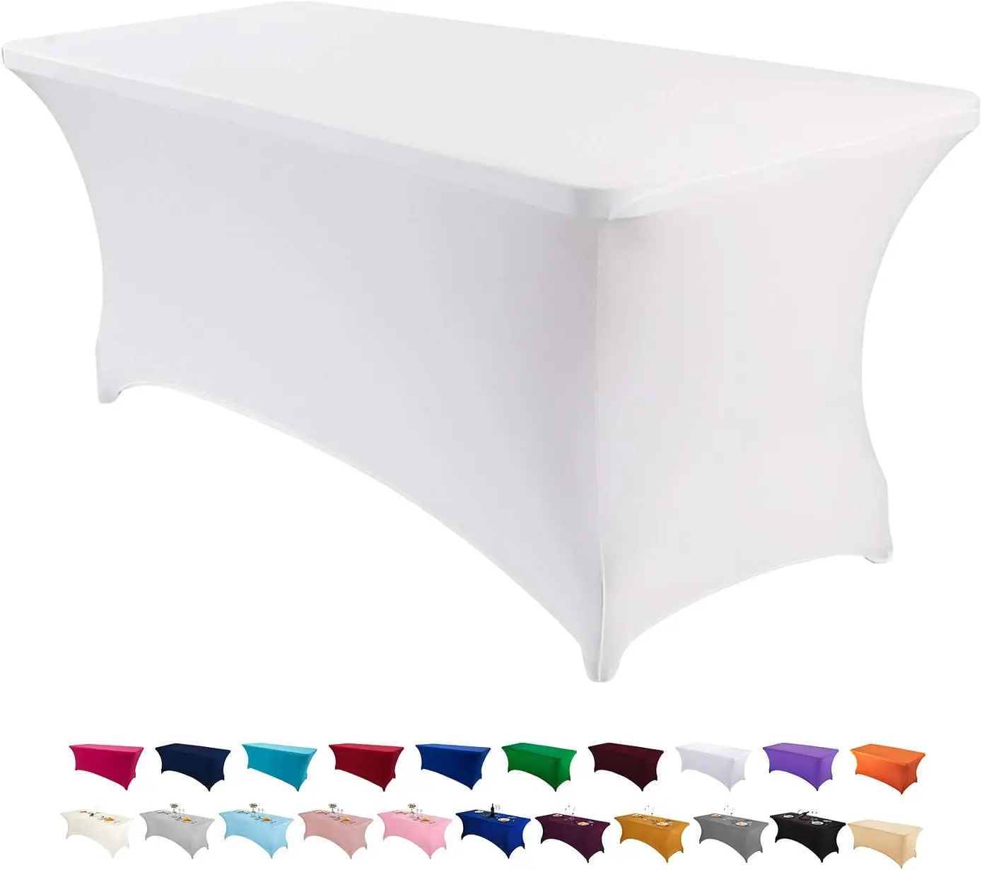6FT Spandex Table Cover Rectangular Stretch Spandex Tablecloth (White,6FT)