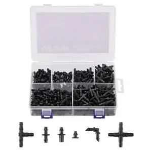 VEVOR Drip Irrigation Fittings Kit for 1/4 Tubing, 300 Pcs Drip Irrigation System Parts, Tees, Straight Barb, 4 Way Coupling, Elbows, End Plug, Single Barbs, Barbed Connectors for Yard Garden Lawn