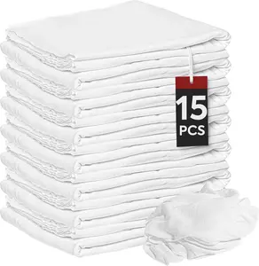 New Lint Free Cloth (15 Pack) - 100% Cotton Cleaning Rags Exact Cut - Premium White Rags for Cleaning House - White Rags for Dusting, Staining, Polishing, Painting 18"x18"