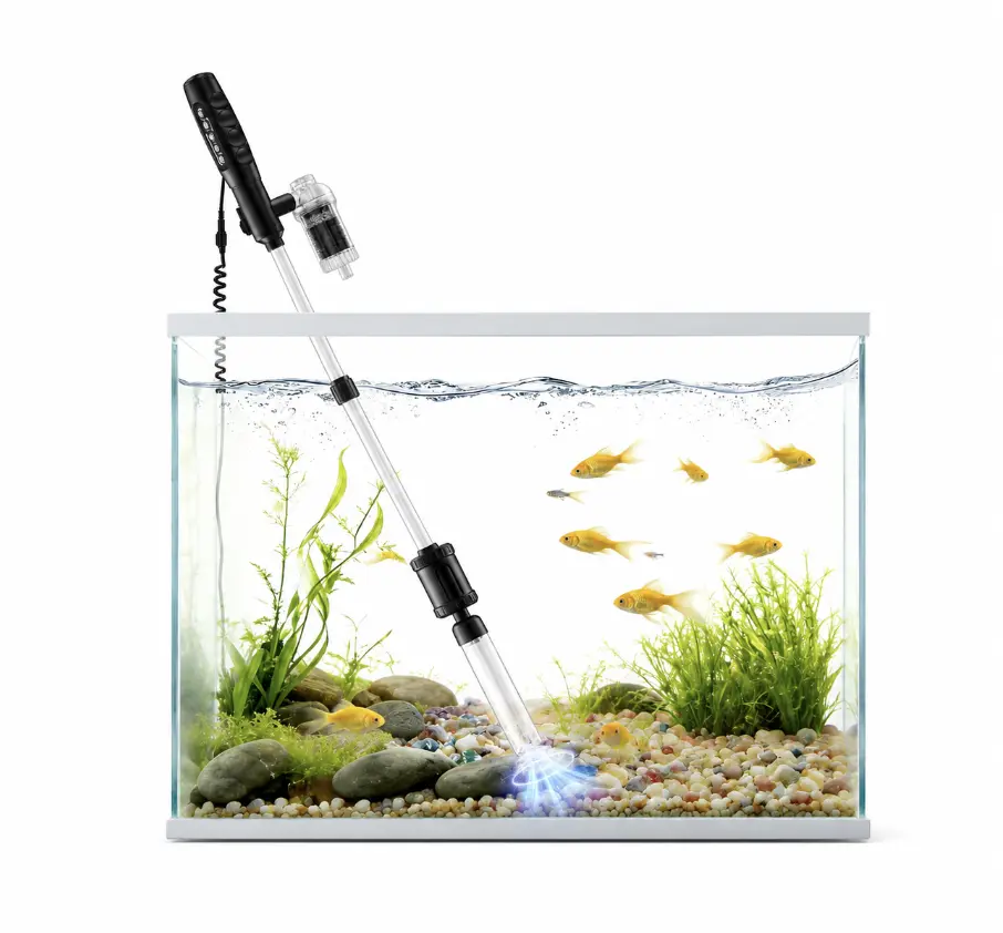 Aquarium Vacuum Gravel Cleaner Handle Control, 8 in 1 Multifunctional 36W Electric Fish Tank Cleaner Vacuum for Automatic Water Change, Wash Sand, Water Circulation and Timed Off，Orange