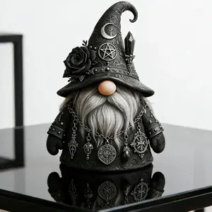 Gothic Wizard Gnome Figurine, Halloween Gothic Gnomes Collectible, Fall Decor Resin Wizard Statue, Indoor Scary Table Shelf Ornament