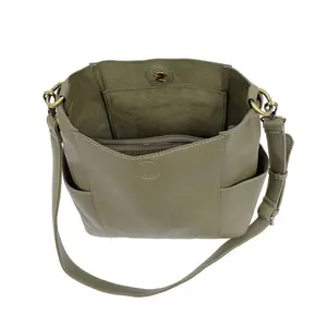 Joy Susan Kayleigh Side Pocket Bucket Bag in Sage
