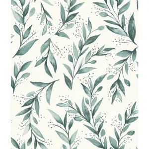 RoomMates Watercolor Willows 20'x20.5" Peel and Stick Wallpaper Botanical, Green