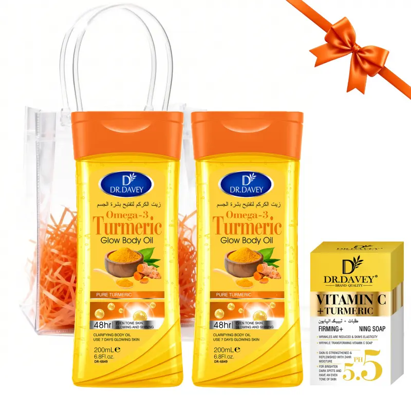DR.DAVEY Turmeric Skin Care 3-piece Set, Body Care Sets, Body Spa, Turmeric Vitamin C Soap + Turmeric Body Oil Autumn Winter Skin Care Gift Cleaning Moisturizing for Body, Face, Hand, Gifts for Friends, Family