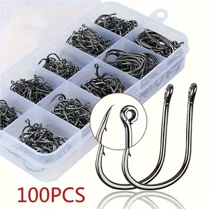 100pcs Fishing Hooks Freshwater Saltwater Lure Clips Worm Soft Bait Holder Sizes 3-12#, Durable Fishhooks for Anglers