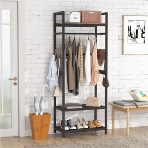 Tribesigns Industrial Small Clothes rack with shelves,freestanding closet organizer hanging closetorganizer Hangable