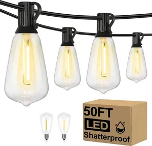 50FT LED Outdoor String Lights, Patio Deck Lights with 16+1 Shatterproof ST38 Edison Bulbs, Dimmable Warm White Waterproof Outside Hanging Lights Connectable for Backyard Porch Garden