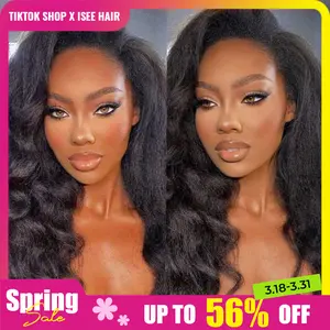【20‘’=$123】ISEE HAIR Kinky Straight Invisible Hairline 180% & 150% Wear Go Half Wig Yaki Straight Seamless Flip Over Wig Glueless Human Wigs Beginner Friendly Vacation Hair#SpringStatements