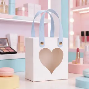 10pcs/20pcs Premium Gift Bags, Transparent Heart Window with Handle, Reusable Paper Gift Boxes, Ideal for Birthday, Party, Mother's Day Gifts