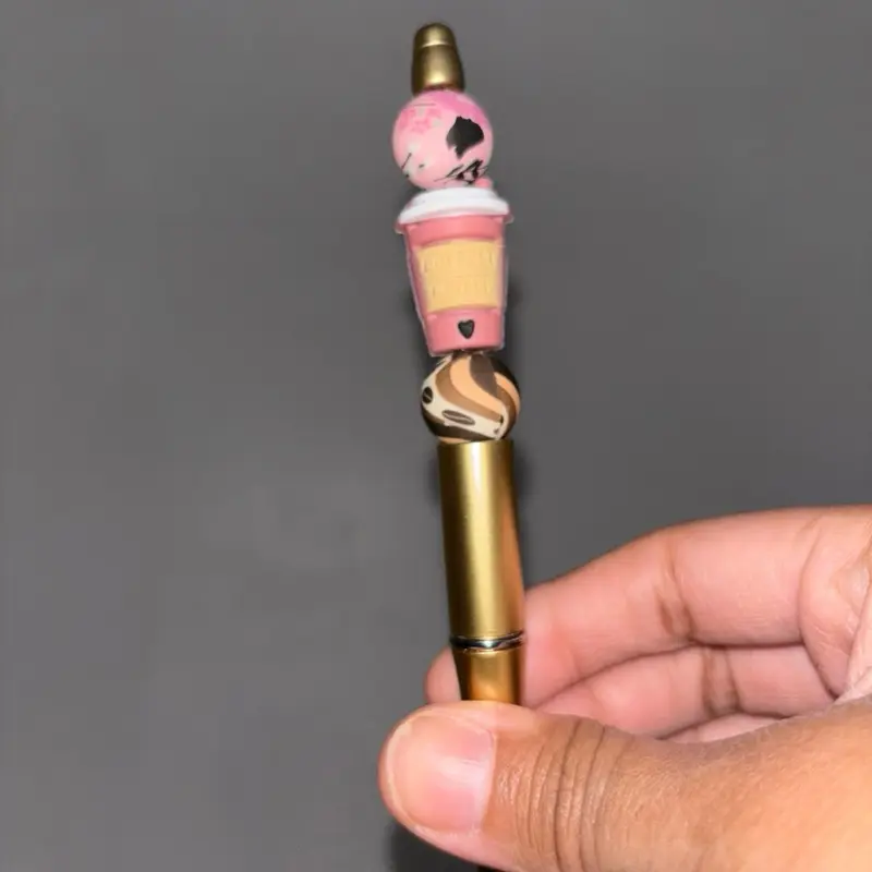 Coffee Pen with Pink Cup Design and Gold Barrel for Stylish Writing