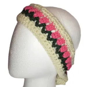 Crochet Headband with Pink and Green Accents, Soft and Cozy Design, Perfect for Everyday Wear
