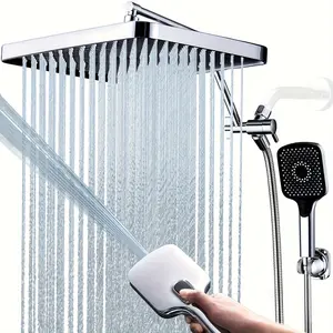 Shower Heads with Handheld Spray Combo, 13 Inches Rain Shower Head with 4-Mode Shower Wand, and 13 Inches Adjustable Extension Arm, 3-Way Shower Diverter Valve, Extra Long Hose