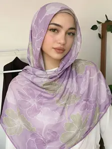 Summer Painted Hijab for Muslim, Soft Breathable Fabric, Non-Itchy, Geometric Print, Elegant and Fashionable, Ideal for Daily Casual Wear, Head Scarf