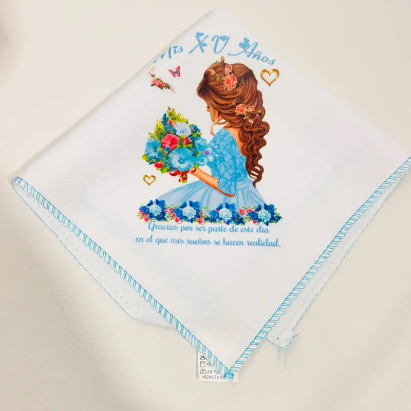 12pcs 12x12in Polyester Quinceanera Napkins - Elegant Flower-Designed Decorative Tableware with Message, Festive Traditional Party Event Supplies, Cutlery-Compatible
