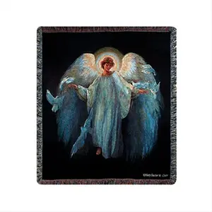 212 MAIN Messenger Of Peace Angel Motif Jacquard Woven Tapestry Throw Blanket - 50x60 in Cotton Fiber Textile, Colorful Decoration, Soft Texture Soft Furnishing for Bedding & Linens, Room Accent