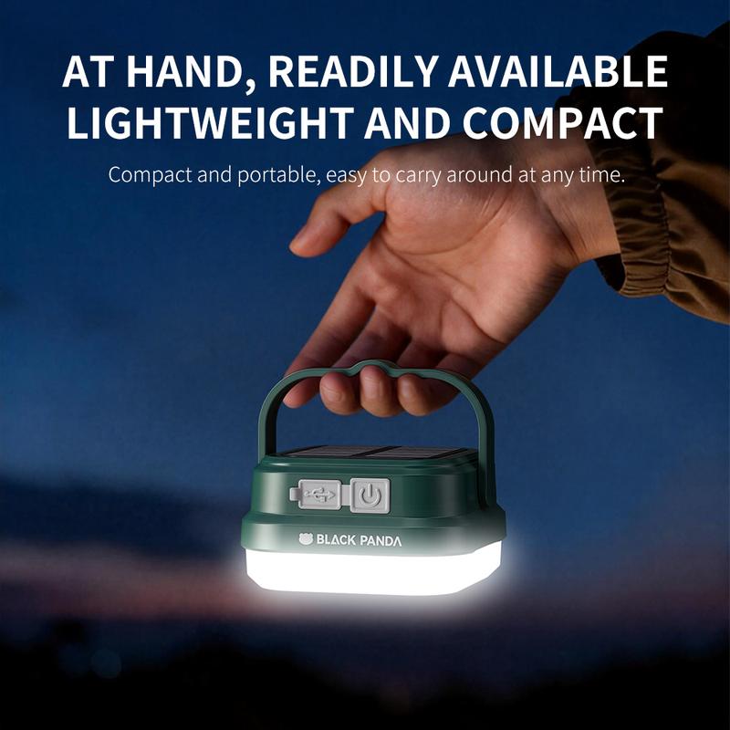 Black Panda-Portable Solar Light Super Convenient Dual Charging! TYPE-C Fast Charge + Solar Panel, High Lumen, Waterproof & Durable, Easy to Carry