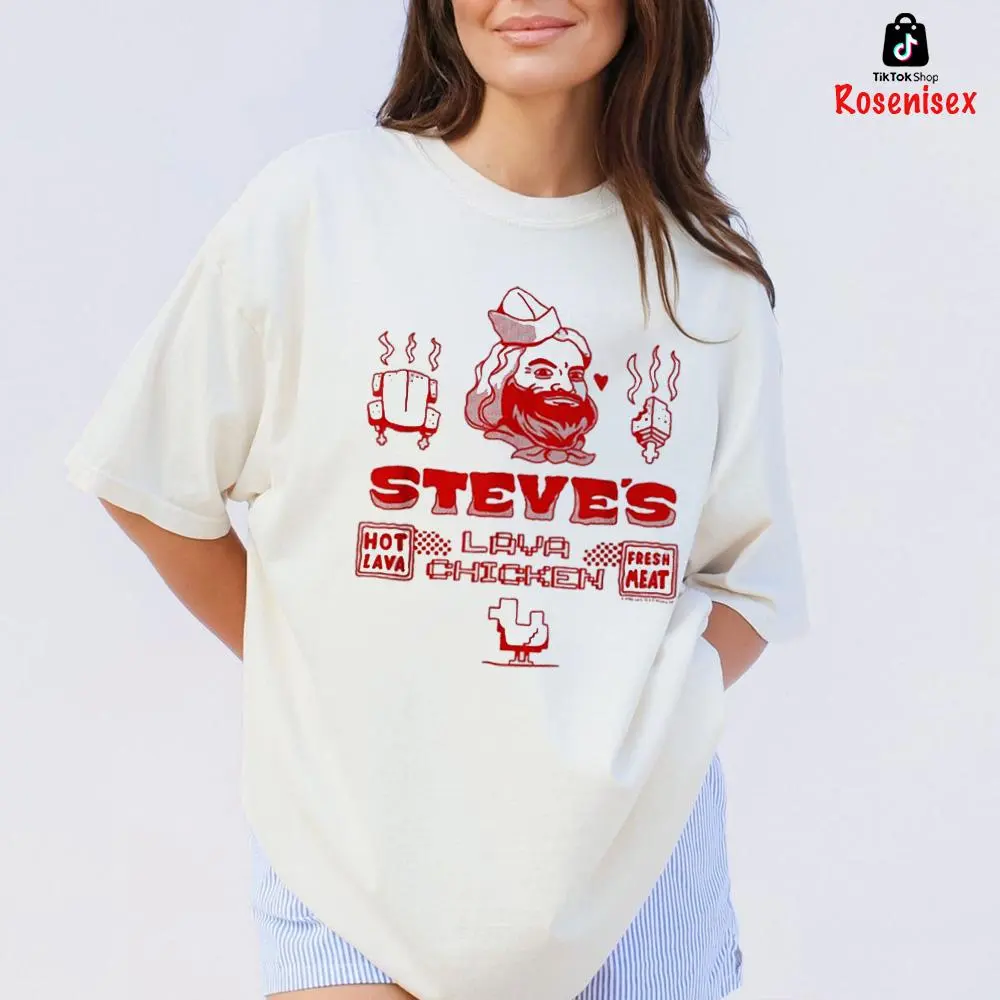 Steve's Lava Chicken Shirt | Minecraft Movie Tee | Minecraft Custom Tee | Funny Minecraft Shirt Cotton Fit Oversized Womenswear