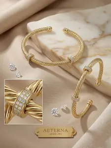 Classic Diamond Twist Copper Gold Plated Bracelet, Minimalist Design, Gift Boxed Commuter Jewelry, Elegant Cuff Style, All Seasons