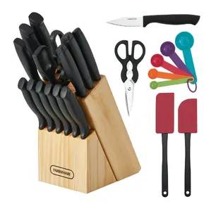Classic 23 Piece Stainless Steel Cutlery and Utensil Set in Black - Dishwasher Safe - Block, Kitchen Kitchen Knives Knife