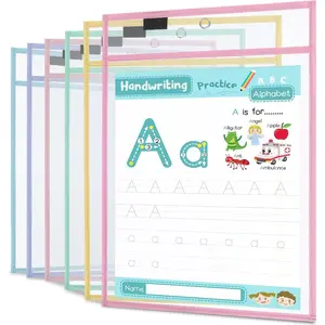 12 Pack Dry Erase Pockets 6 Assorted Pastel Colors 8.5 x 11 Inch Clear Plastic Sheet Protector Sleeves for Teacher School Office Supplies
